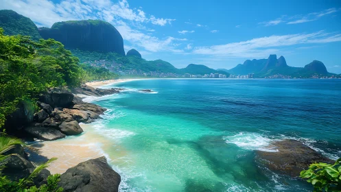 Turquoise Paradise: Where Green Mountains Kiss Azure Waters.