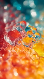 Chromatic bubble skyline rising through molten sunrise glow.