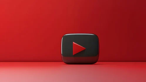3D YouTube Play Button Icon on Minimal Red Background.