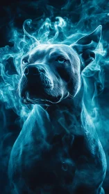 Canine profile in blue vapor with high contrast lighting.