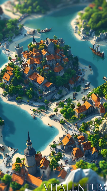 Medieval Coastal Town Surrounded by Turquoise Water.