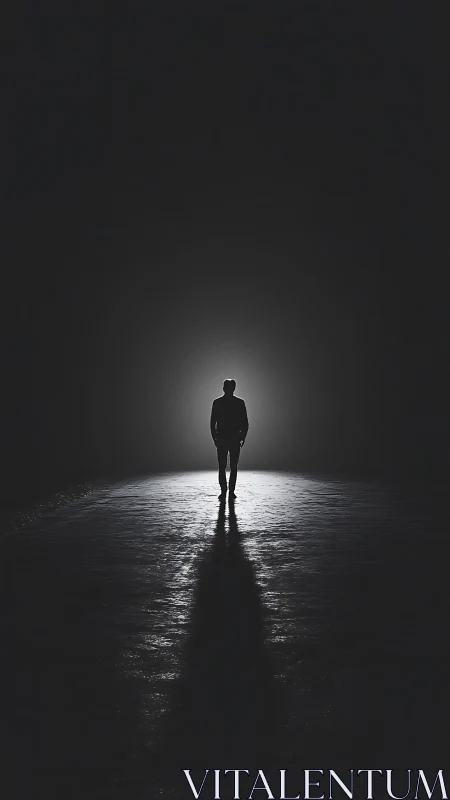 Silhouette of a standing person is centered against backlight