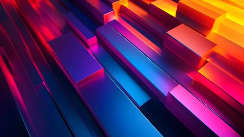 Vibrant geometric abstract with neon blocks and gradient lighting.