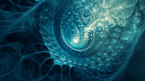 Spiraling aqua cosmos coils into luminous fractal tide.