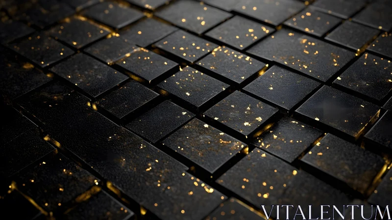 Luxurious black tiles with gold accents in modern abstract style.