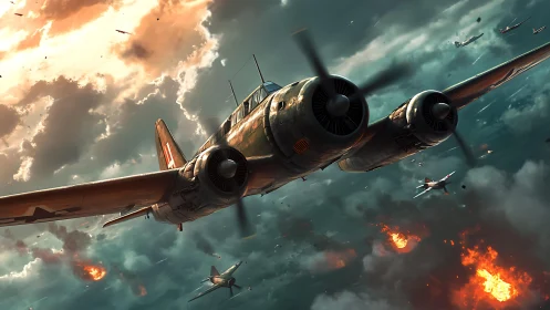 Twin‑engine attack aircraft in dynamically lit air combat theatre.