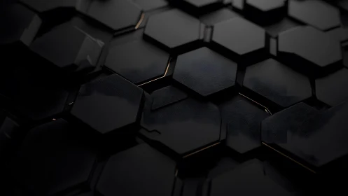 Futuristic black hexagonal tiles with glossy, minimalistic style.