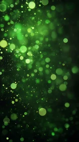 Defocused emerald bokeh field with floating luminous particles