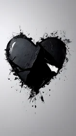 Fragmented Heart. Explosive black abstraction on grey.