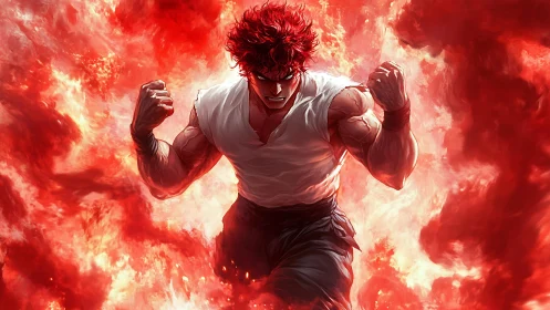 Fiery martial artist channels explosive power in blazing inferno