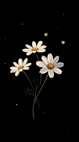Luminous Daisies Dancing Against Midnight Canvas.