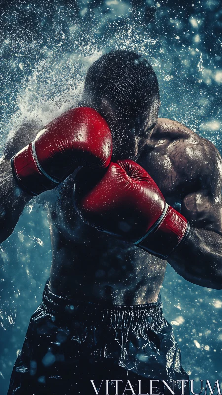 Wet Boxing Portrait with Particle Spray Effect.