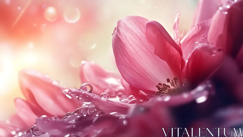 Pink Peonies Adorned with Water Droplets in Luminous Soft Focus
