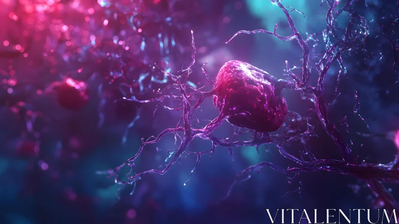 Vivid Neural Network Cells in Abstract Sci-Fi Digital Art Style.