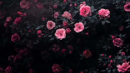 Pink Roses Against Dark Moody Background.
