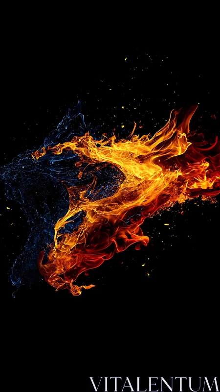 Fire and Ice Collision: Dynamic Elemental Combustion Against Black Void.