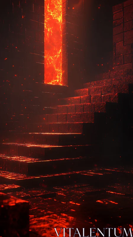 Molten threshold glows in obsidian industrial void.