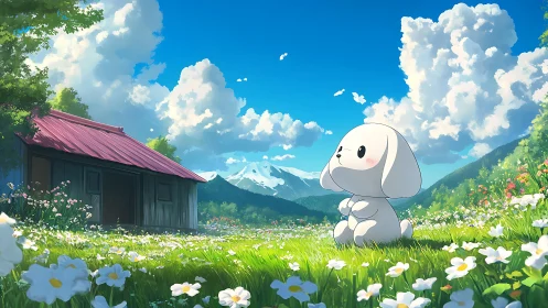 Tiny meadow dreamer studies clouds above distant peaks