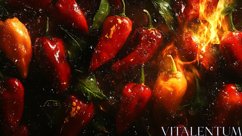 Fiery Red Chili Peppers with Dramatic Flame Effects