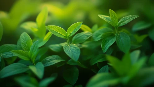 Close-up view of green plant leaves in soft daylight.