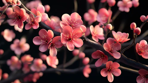 Cherry Blossom Blooms: Photorealistic Pink Flowers with Golden Stamen Detail