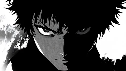 Intense anime hero framed in bold light and shadow.