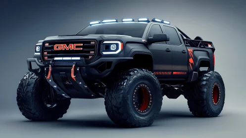 GMC off-road monster truck render with dramatic studio lighting.