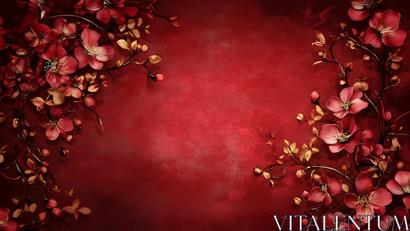 Luxe Red Florals Frame an Elegant Textured Canvas