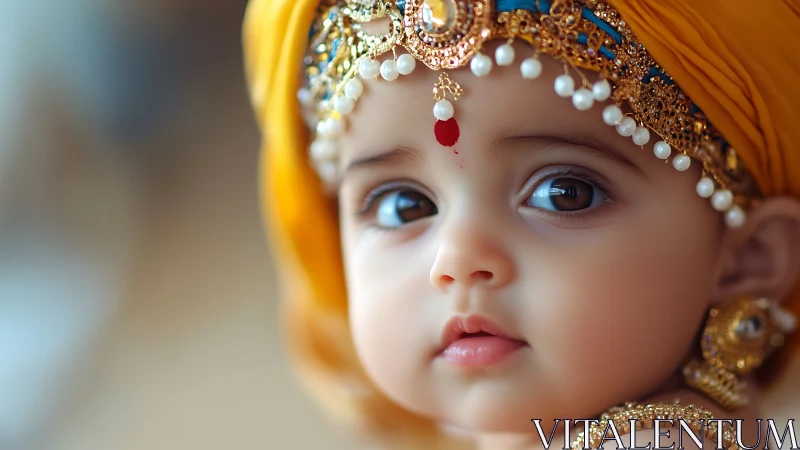 Infant portrait renders jeweled headpiece in luminous detail