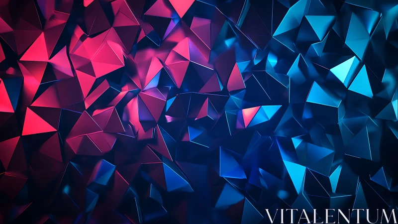 Low-poly prismatic surface with magenta and cyan rim lighting