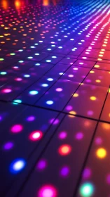 LED floor grid projects multicolored bokeh light pattern in rows