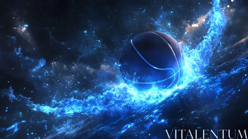 Energy-charged basketball impacts neon fluid in cosmic arena