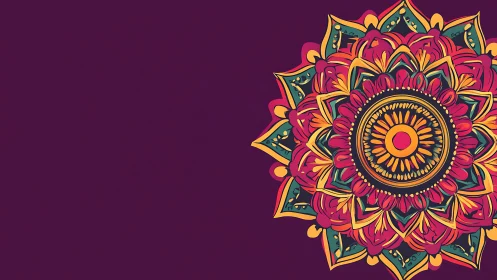 Vibrant mandala blooms against a deep plum background