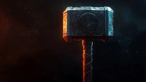 Mighty enchanted war hammer glows with quiet elemental power