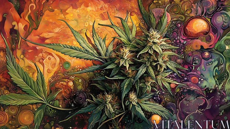 Psychedelic botanical cannabis study in layered digital painting.