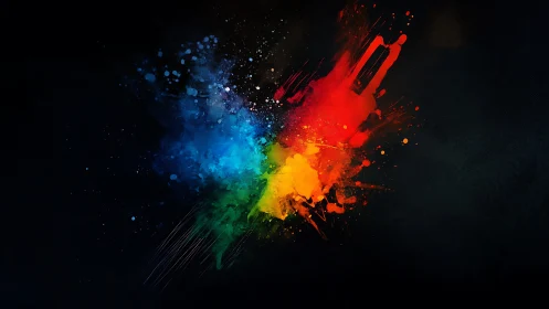 Colorful paint explosion on dark abstract digital background.