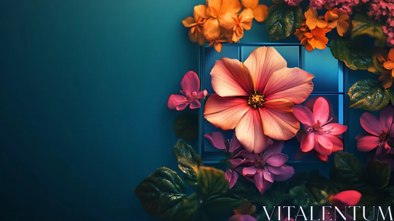 Vibrant Cosmos Blooms Against Teal Backdrop.