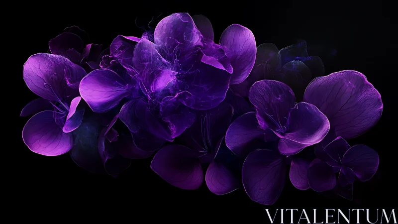 Purple Flowers Against Black Background