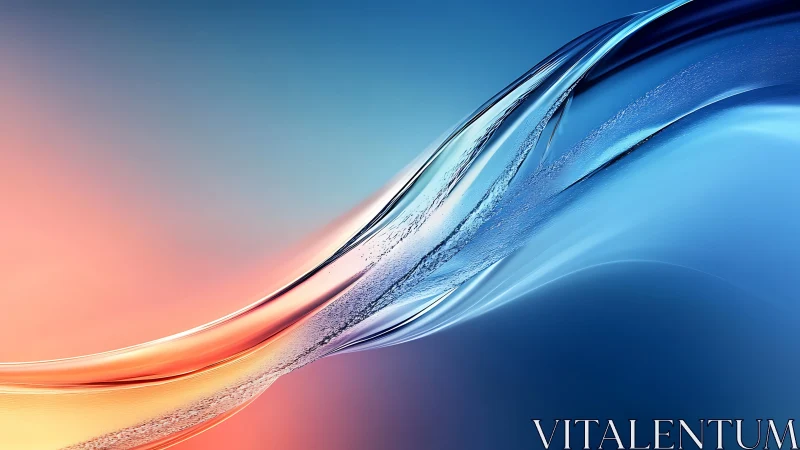 Liquid glass wave arc over blue orange gradient field.