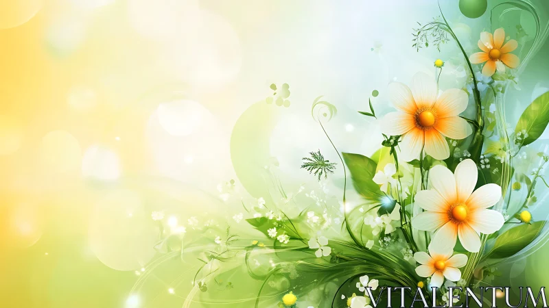 Spring Floral Composition with Daisies Against Soft Gradient Background.