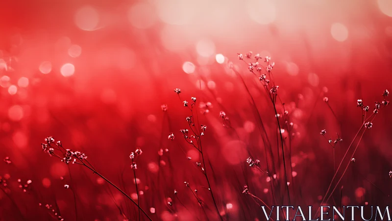 Scarlet wildflower meadow under glowing bokeh light.