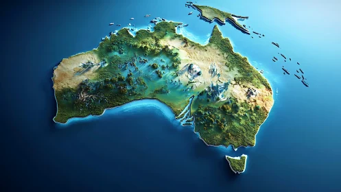 Aerial View of Australia: Lush Continent Surrounded by Turquoise Ocean