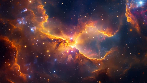 Radiant stellar nebula glows with molten gold ionized gas
