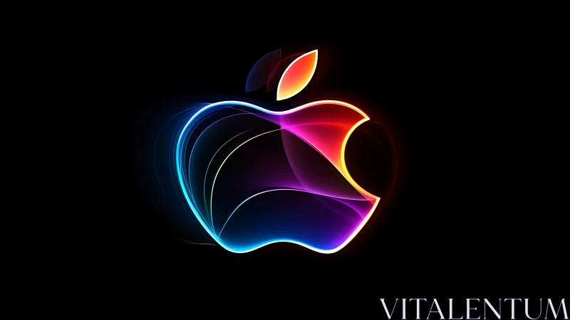Multicolor luminous apple-shaped logo on black background.