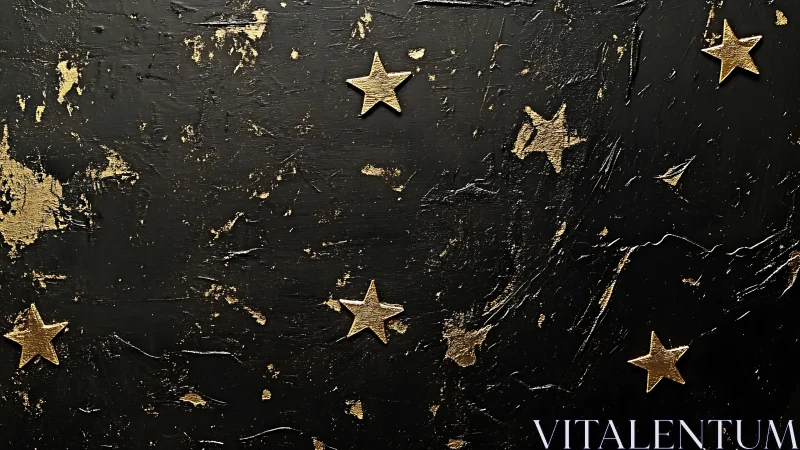 Gilded stars scattered across textured black surface.