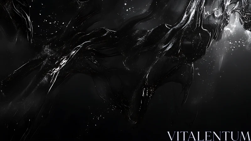 Dark liquid abstract forms with light reflections on black.
