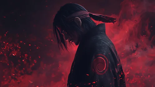 Digital painting profile study with red infernal backlight.