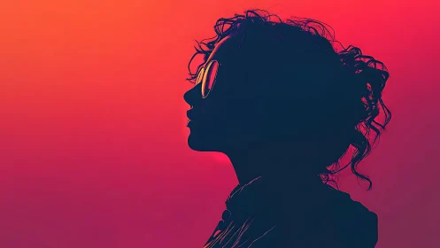 Silhouetted person in sunglasses against neon gradient sky