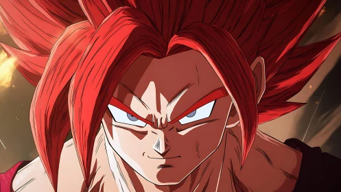 Fiery anime warrior glares forward with intense battle focus