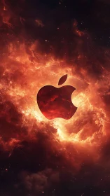 Fiery cosmic logo floats in a dramatic glowing nebula sky